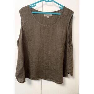Flax 100% Linen Brown Sleeveless Tank Top Sz 1G (18-20) Minimalist Lagenlook